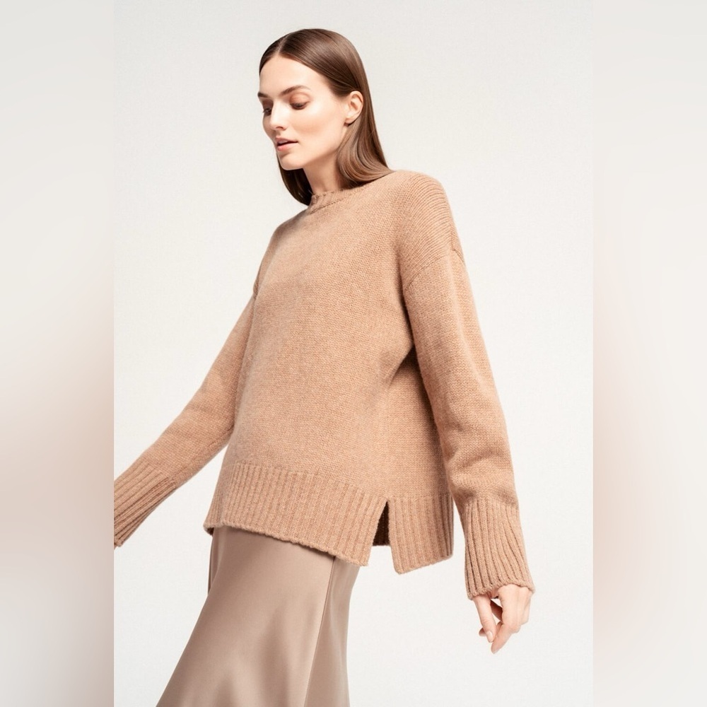 Topshop Camel Brown Crew Neck Oversized Fit Sweater Women’s Size Large